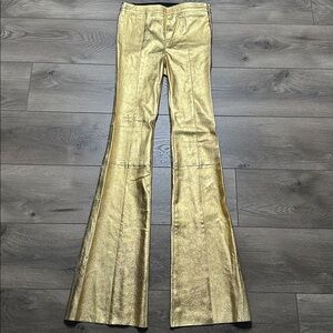 SPRWMN Micro Flare High Rise Gold Leather Pants Size Small